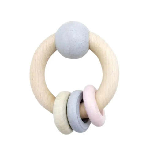 Hess Spielzeug Wooden Ball Rattle with 3 Rings - Rose