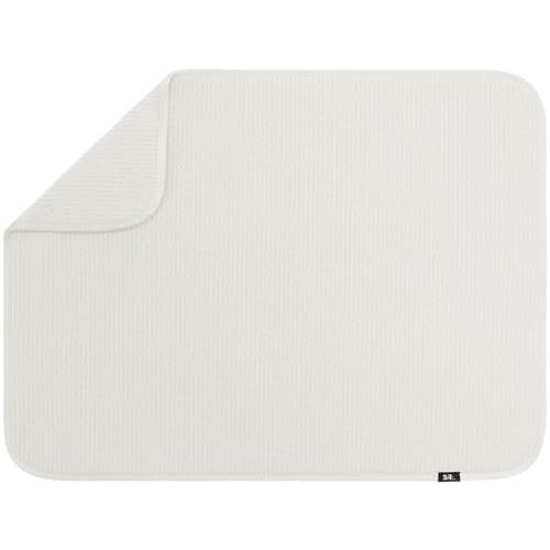 S&T INC. Dish Drying Mat XL, 18” x 24”, Absorbent Microfiber Kitchen Counter Mat, Dish Drying Pad for Dishes, Utensils, Pots and Pans, Extra Large, Cream