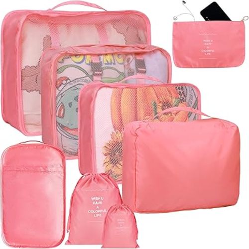 8 Set Packing Cubes for Suitcases, kingdalux Travel Luggage Packing Organizers with Laundry Bag, Compression Storage Shoe Bag, Clothing Underwear Bags, for Women & Man