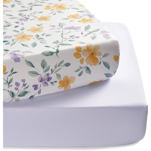 Baby Crib Sheets for Boys Girls, Super Soft Toddler Bed Sheets, 2 Pack Sheets for Standard Crib Mattress 28x52in, Flower Whispers