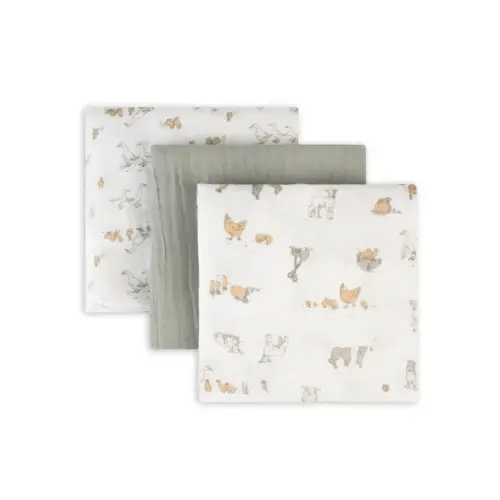 The Little Linen Co. Muslin Wrap Farmyard Lamb 3 Pack | Baby Bunting AU