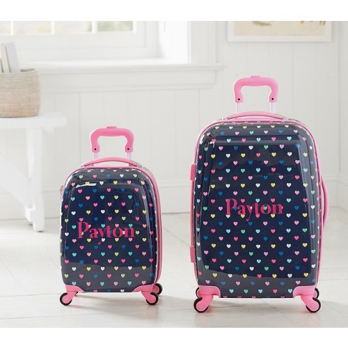Mackenzie Navy Multi Hearts Hard-Sided Spinner Luggage