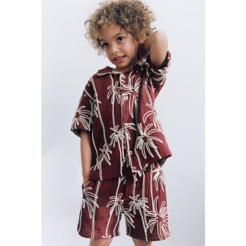 EMBROIDERED PALM TREE TEXTURED SHIRT - Maroon | ZARA United States