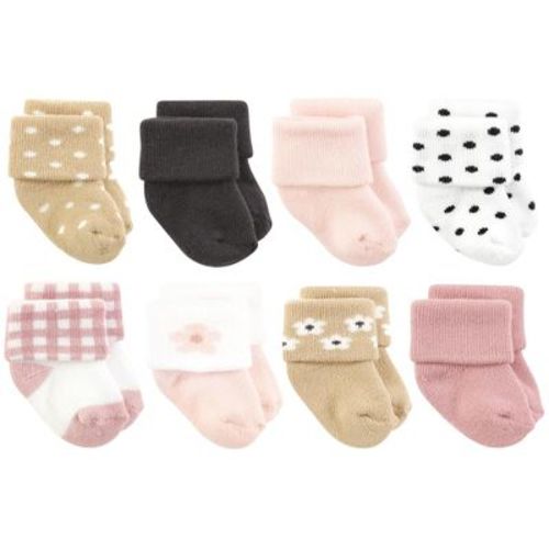 Hudson Baby Basics Infant Baby Cozy Terry Socks 8-Pack, Petal Bloom, 0-6 Months