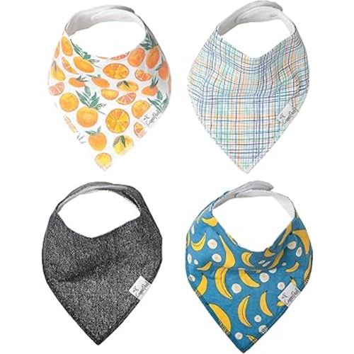 Copper Pearl 4 Pack Soft Cotton Baby Bibs for Drooling and Teething, Absorbent Drool Bibs for Baby Girl and Boy, Adjustable to Fit Newborns to Toddlers, Tons of Styles (Citrus)