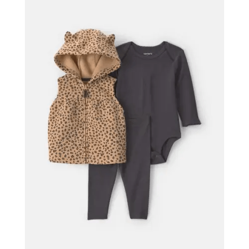 Baby Girl 3-Piece Leopard Fleece Long-Sleeve Layering Set - Brown/Black | Carter's