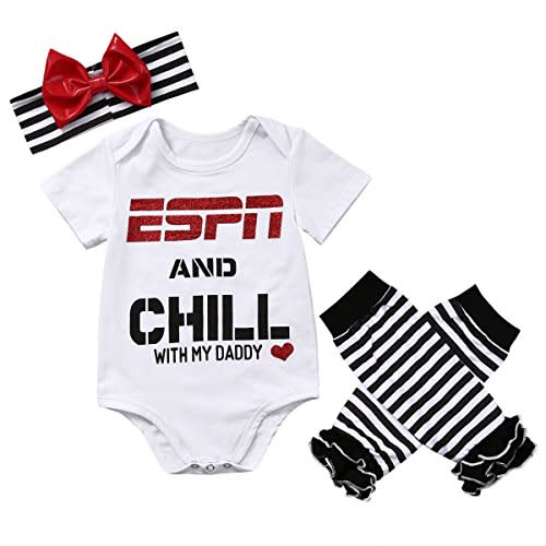 ABEE Baby Girls ESPN and Chill with My Daddy Bodysuit and Socks Outfit with Headband