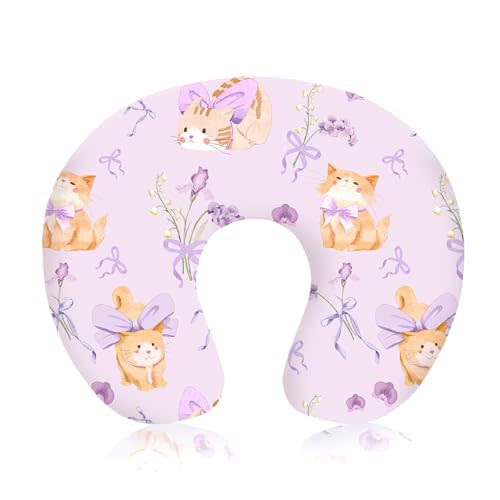 Nursing Pillow Cover, Ultra Soft Breastfeeding Pillow Covers for Newborn Baby Boys and Girls, Easy Removal and Machine Washable Slipcover, Pillowcase Only (Purple Flora & Cat)