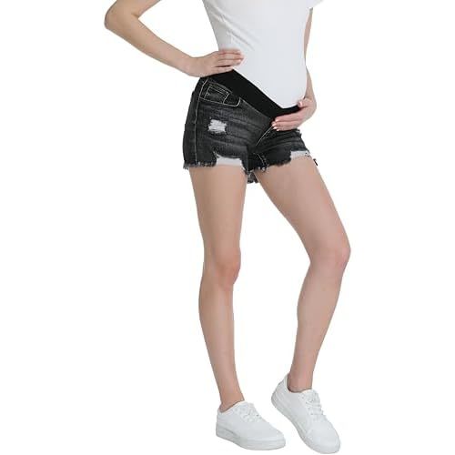 Foucome Women's Maternity Ripped Jean Shorts Summer Distressed Denim Shorts