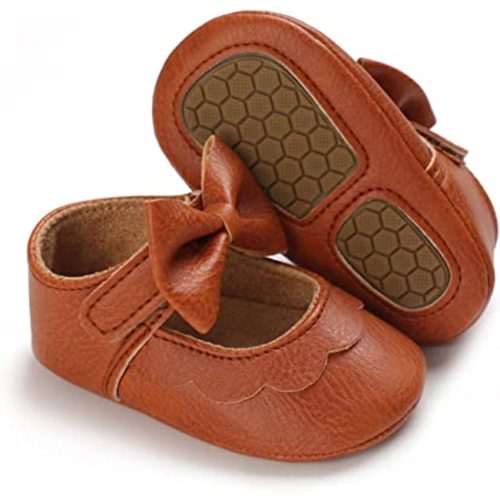 LAFEGEN Baby Girls Mary Jane Flats with Bownot Non Slip Soft Sole PU Leather Newborn Infant Toddler First Walker Cirb Dress Shoes