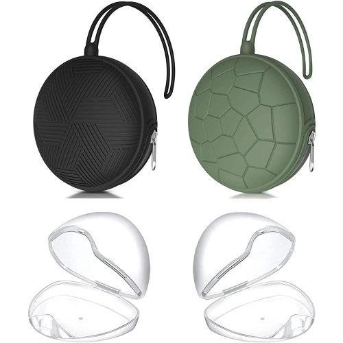 Smlpuame 4 Pack Pacifier Holder Case Set,2 Silicone Portable Pacifier Cover Pouch Bag for Diaper Bags Baby Carriage with 2 Transparent Pacifier Storage Container Box,Easy to Clean,(Green+Black)