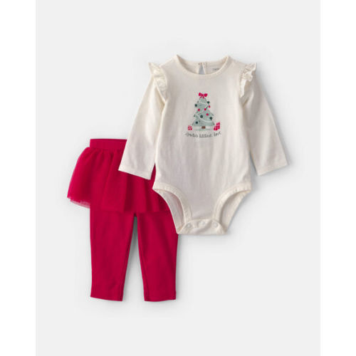 Baby Girl 2-Piece 'Santa's Littlest Love' Long-Sleeve Bodysuit & Tutu Pant Set - Red/Cream | Carter's