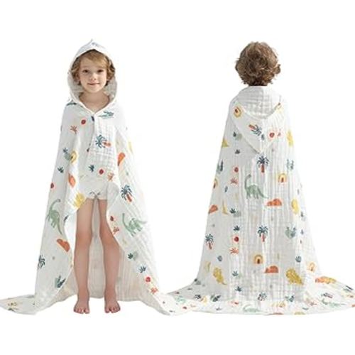 Toddler Hooded Bath Towels,100% Cotton Muslin Baby Towels for Boys Girls,Ultra Soft & Absorbent Quick Dry Kids Towel for Beach,Pool,Bathroom,Large 43x43 Inch
