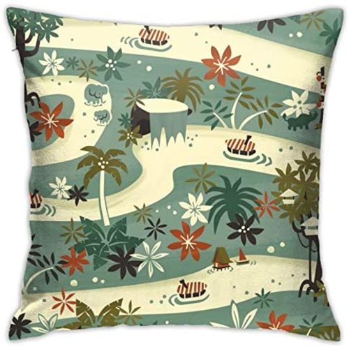 ~ Square Pillow Case，Tropical Jungle Cruise (1) Pillowcases Sofa Couch Bed Home Decor Decorative Throw Pillow Case Cushion Cover (45 X 45cm)