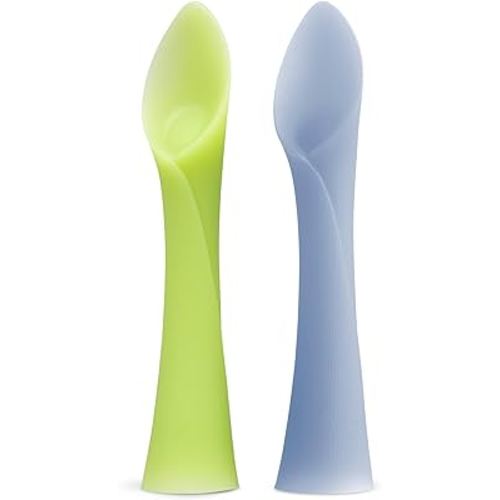 Olababy 100% Silicone Soft-Tip Training Spoon for Baby Led Weaning 2pack (Kiwi/Blueberry)