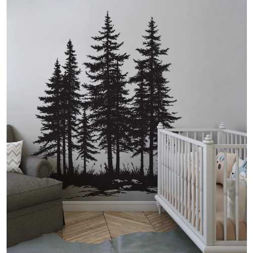 Forest Tree Wall Decal Sticker. Large Pine Tree Nature Vinyl Mural for Nursery, Living Room, Cabin, Office. Peel and Stick Woodland. #6961