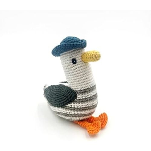 Pebble | Handmade Friendly Seagull Rattle | Crochet | Fair Trade | Pretend | Imaginative Play | Woodlands | Rattle | Machine Washable