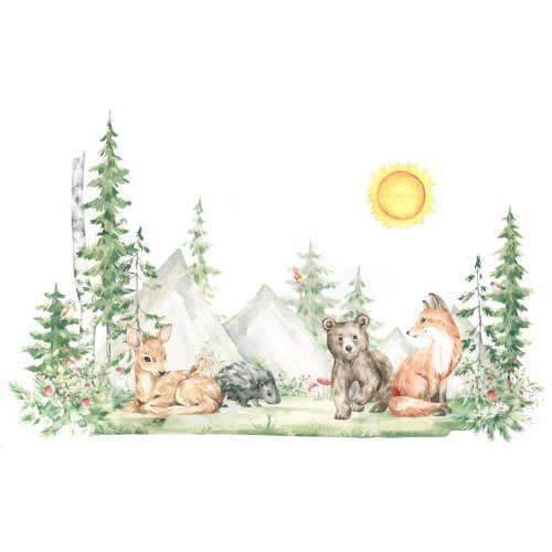 3 Sheet of Forest Tree Wall Decal Woodland Deer Bear Fox Birds Wall Stickers 3D DIY Peel and Stick Jungle Wild Animal Pine Wall Decor for Kids Boys Bedroom Playroom Living Room Classroom Decoration