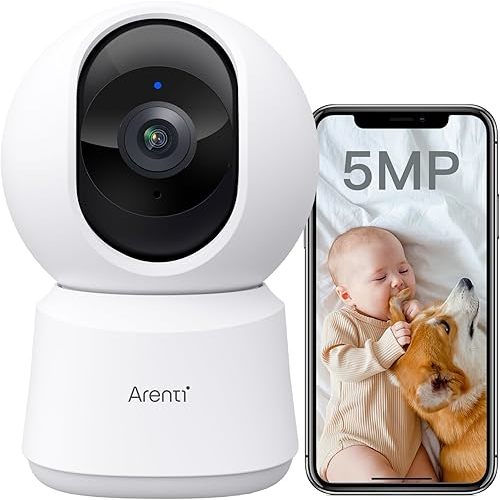 ARENTI 360° View 5MP Indoor Security Camera, 5G&2.4G WiFi 6 Baby Monitor, Pet Camera with Phone App, Motion Tracking, Sound Detection, Night Vision,Two-Way Audio, Works with Alexa (P2F)