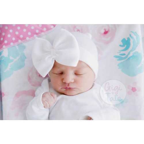 Handmade Pink Baby Girl Hospital Hat with Bow