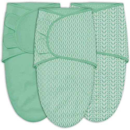 SWEET DOLPHIN 3-Pack Baby Swaddle Sleep Sacks - Newborn Swaddle Blanket with Soft Cotton - Ergonomic Wrap for Boys and Girls, 0-3 Months, Green