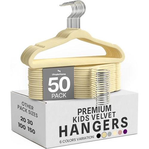 Utopia Home Kids Velvet Hanger 50 Pack – 11" Premium Baby Hangers - Beige