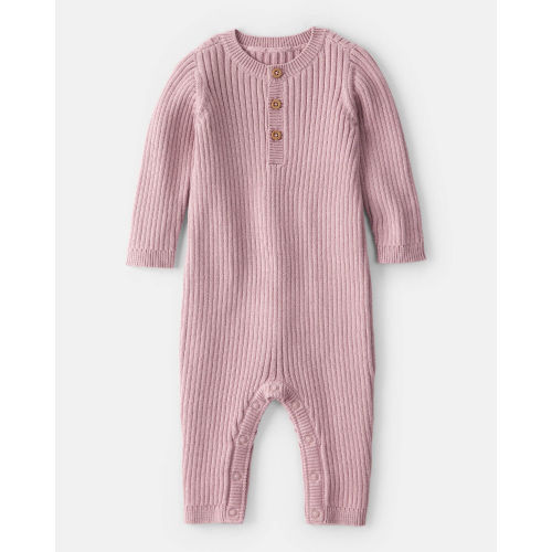 Baby Girl Ribbed Cotton Jumpsuit - Pink - Carter's | Carter's