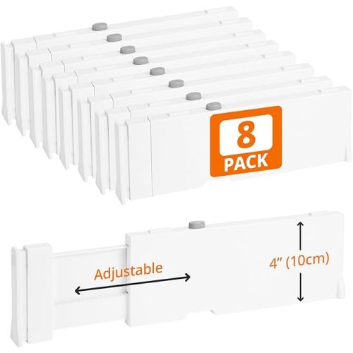 Drawer Dividers - CLEAR, 4" HIGH, 10-17" LONG, 8 PACK