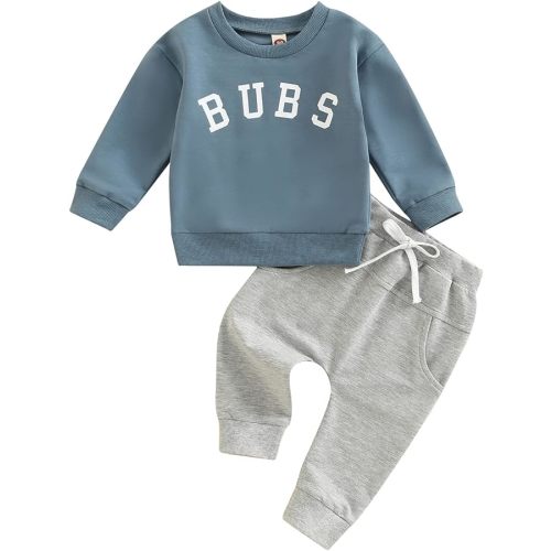 BeQeuewll Fall Toddler Baby Boy Clothes Letter Print Long Sleeve Sweatshirt Long Pants Sweatsuit Little Boy Cothing Set 3M-3T