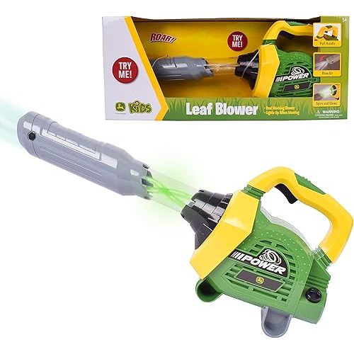 Sunny Days Entertainment John Deere Leaf Blower Toy for Kids – Pretend Construction Tool with Lights and Sounds | Blows Real Air