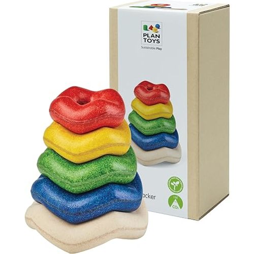 PlanToys® Wooden Wave Stacker | Montessori Stacking Toy for Imaginative Play, Fine Motor Skills and Coordination | Eco Friendly Baby Toy for Sensory and Problem Solving Development