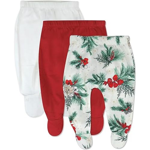 HonestBaby Baby 3-Pack Footed Pants Roomy Fit Pull on Bottoms 100% Organic Cotton for Infant Baby Boys, Girls, Unisex