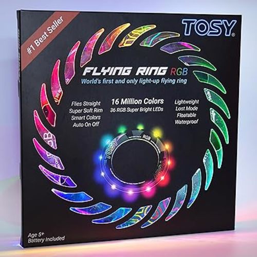 TOSY Flying Ring - 36 RGB Multicolor or 12 Monocolor LEDs, Super Bright, Lost Mode, Auto Light Up, Christmas Stocking Stuffers Gift for Kid/Teen/Boy/Girl, Safe, Waterproof, Pool/Beach/Camping Toy