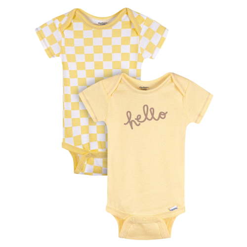 Gerber Baby Boy or Girl Neutral Short Sleeve Cotton Onesies, 2-Pack, Sizes Newborn - 12 Months