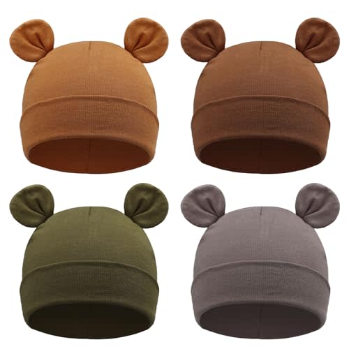 DRESHOW BQUBO 4 Pieces Baby Beanie Newborn Toddler Soft Cute Knit Hat Hospital Hats for Baby Boys Infant Cap Beanies
