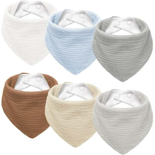 Muslin Baby Drool Bibs 6Pack Soft Triangular Adjustable Baby Bandana Bibs for Unisex Baby Girls & Boys
