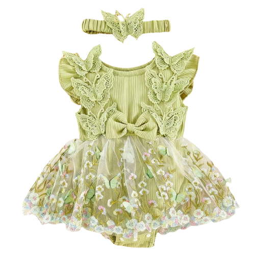 Staki Baby Girls' One Piece Romper Baby Girl Clothes Infant Summer Romper Dress Sleeveless Bodysuit Jumpsuit with Headband Toddler Outfits 1-18M(Green,3-6 Months)