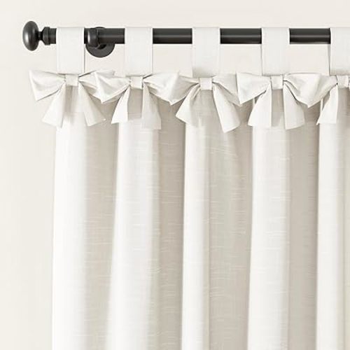 ChadMade Light Filtering Natural Drape Single Panel Bow Tab Top Curtain 84 Inch Length, Cotton Linen Blend Living Room Drape Privacy Window Treatment, 34 x 84 Inches - Ivory Beige