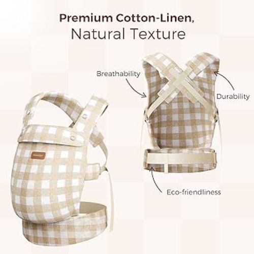 Momcozy Baby Carrier with Natural Cotton Linen, Built to Last, Ergonomic Design, Lightweight and Comfortable, Hands-Free for Moms&Dads, Brown Checkerboard