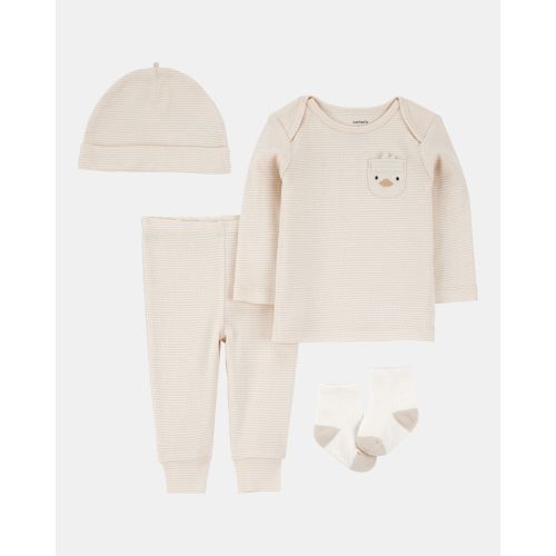 Baby 4-Piece Striped Duck Outfit Set - Brown