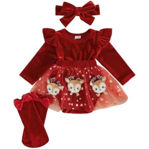 Newborn baby girl Christmas outfit Tulle Romper Dress Fall Winter Clothes