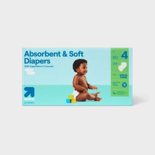 Disposable Diapers - Size 4 - 132ct - up&up™: 22 to 37 lbs, Absorption Channels, Wetness Indicator, Hypoallergenic