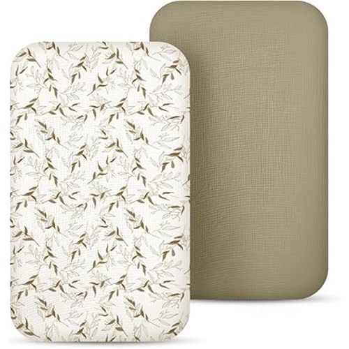 lulumoon Baby Bassinet Sheets Muslin: Cotton Bedside Bassinet Sheets Floral for Girls - Fitted for Bedside Sleeper Mattress