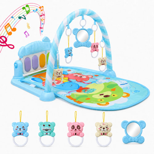 Lenbar Foldable & Washable Soft Padded Baby Activity Gym with Hanging Toys for Tummy Time, Sensory Play and Motor Skills, Blue, Newborns to Toddlers
