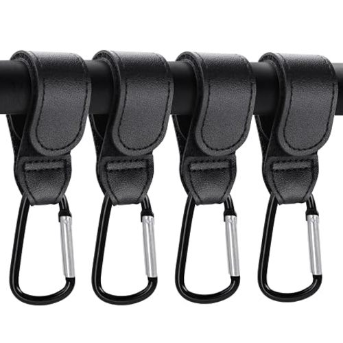 NxeAnnQi 4 Pack Premium Non-Slip Stroller Hooks, Adjustable Carabiner Clips, Multifunctional Baby Stroller Accessories for Diaper Bags/Purses, Universal Fit for Strollers, Bikes, Wheelchairs & Walkers