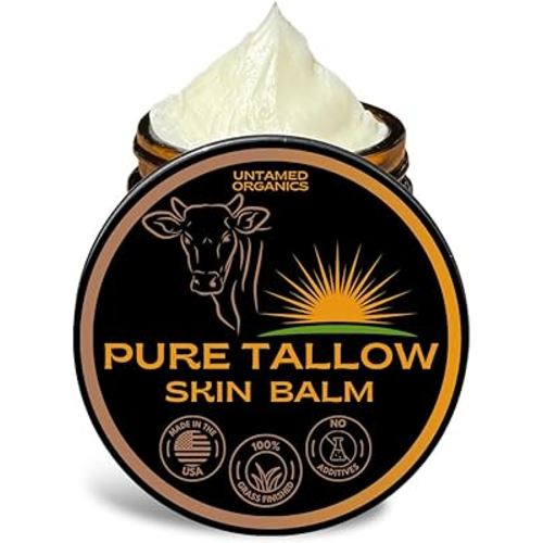 Untamed Organics Pure Tallow 100% Grass-Fed Grass-Finished Beef Tallow Balm For Skin Care - Full Body & Face Moisturizer For Sensitive Skin, Eczema - All-Purpose Pure Tallow Cream (Unscented) 2 oz