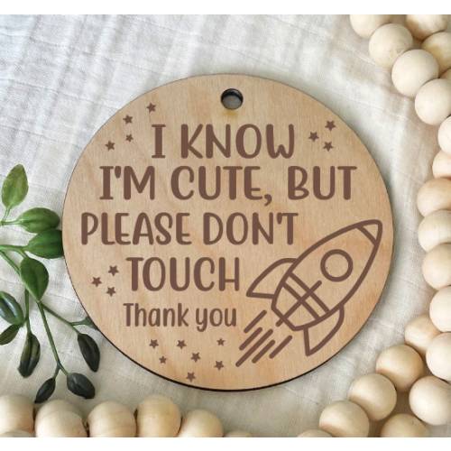 Rocketship Car Seat Tag, I Know I'm Cute, But Please Don't Touch, Diaper Bag Tag, Preemie Sign, Baby Shower, Baby Carrier Sign, Stroller Tag