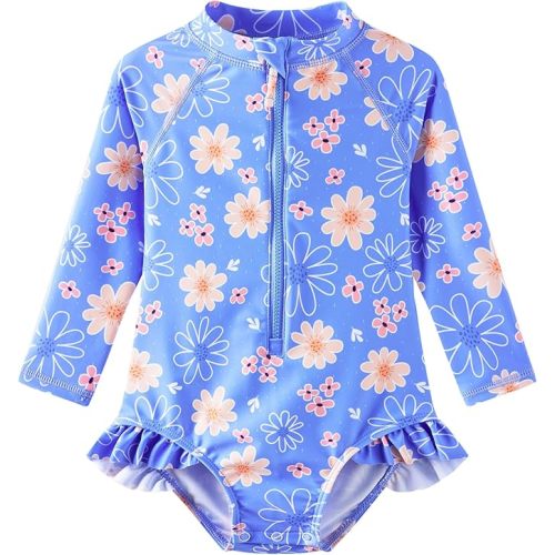 UMELOK Baby Girls' One Piece Swimsuit Rash Guard Swimwear Long Sleeve with UPF 50+ Sun Protection