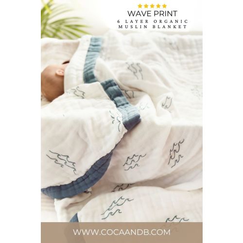 Simple Wave Bamboo Blanket - Ocean Nursery Decor | 6 Layers | Coastal nursery, Ocean nursery boy, Organic baby blanket