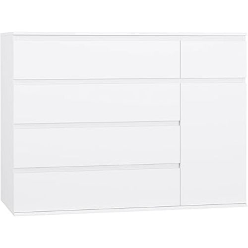 FOTOSOK White Dresser with 19.5'' Deeper Depth, Modern Dresser White Chest of Drawers with Door for TV Stand, Deep Drawers and Wide Storage Space